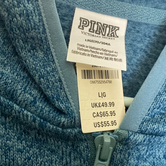 PINK Heathered Teal Blue Lightweight Zippered Hoodie with Pockets _ NWT _ Soft! - Picture 3 of 7